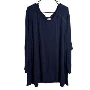 NWT Molly & Isadora Navy Blue Zipper Shoulder Long Sleeve Tunic Top Plus Size 3X